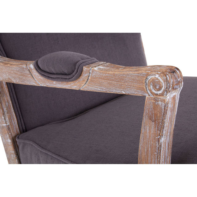 Antique-look Hardwood Frame Statement Chair And Footstool In Rococo Grey Linen Mix  | Wood Velvet - Wood Velvet