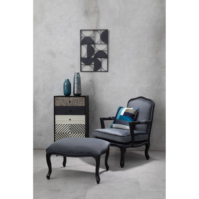 Antique-look Hardwood Frame Statement Chair And Footstool In Dark Grey Linen & Black Wood | Wood Velvet (Copy) - Wood Velvet
