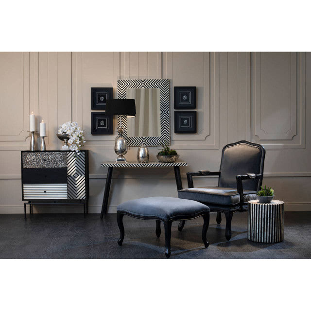 Antique-look Hardwood Frame Statement Chair And Footstool In Dark Grey Linen & Black Wood | Wood Velvet (Copy) - Wood Velvet