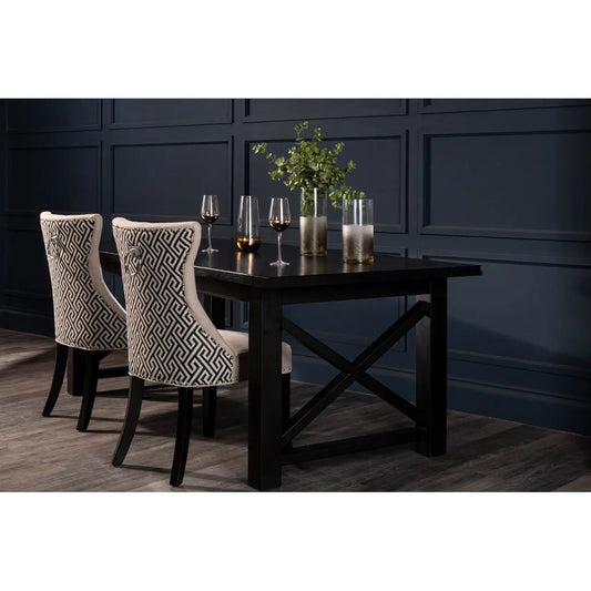 Natural Oak Wood Dining Table Black Finish | Lattice Aesthetic - Wood Velvet