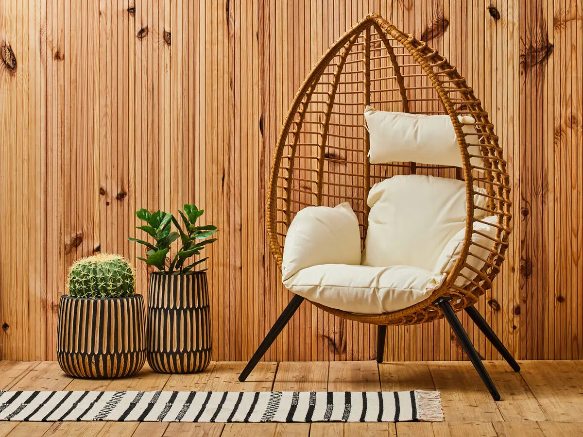 Natural Rattan Effect Egg Chair - Wood Velvet