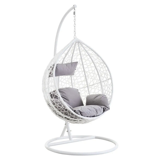 White Rattan Hanging Egg Chair - Wood Velvet