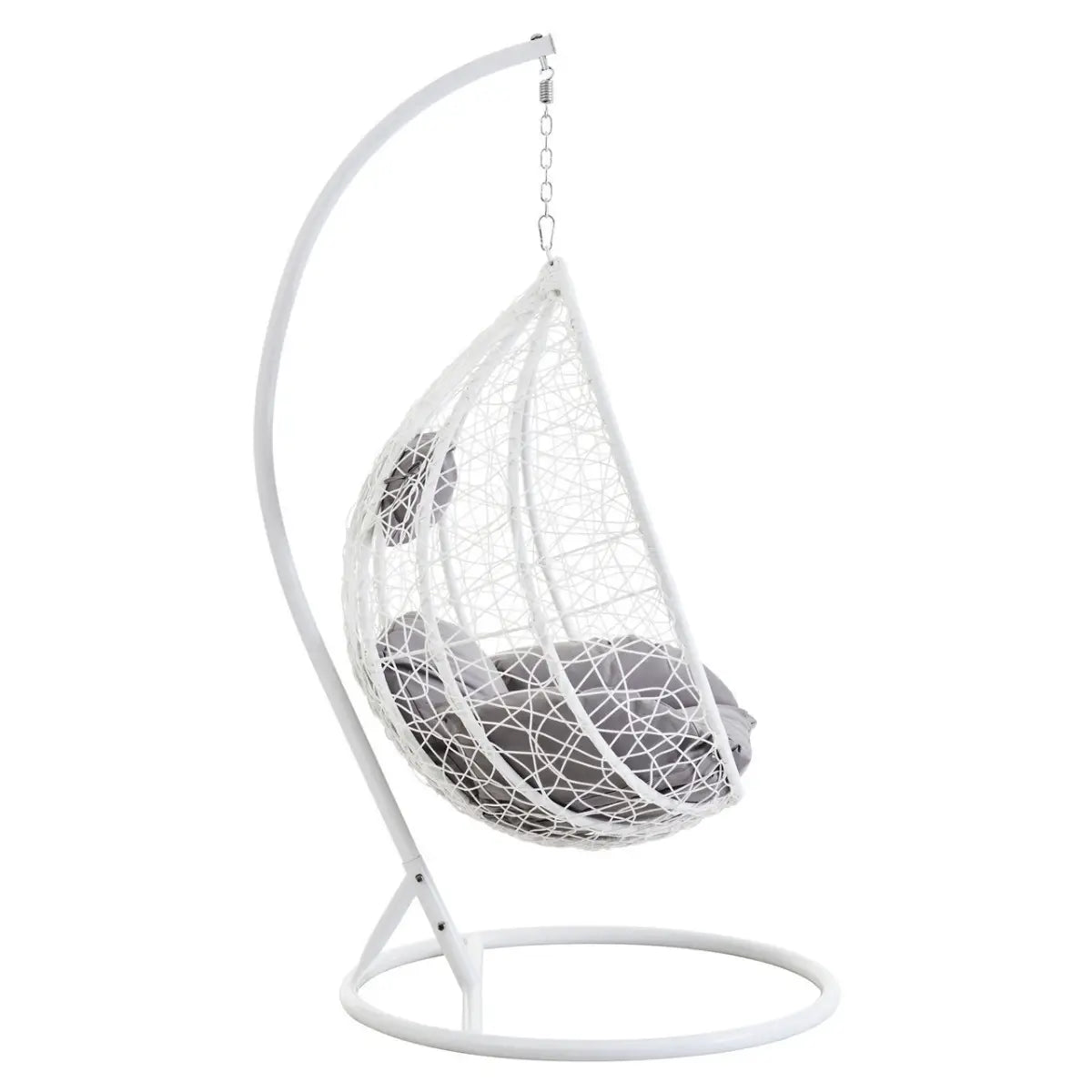 White Rattan Hanging Egg Chair - Wood Velvet