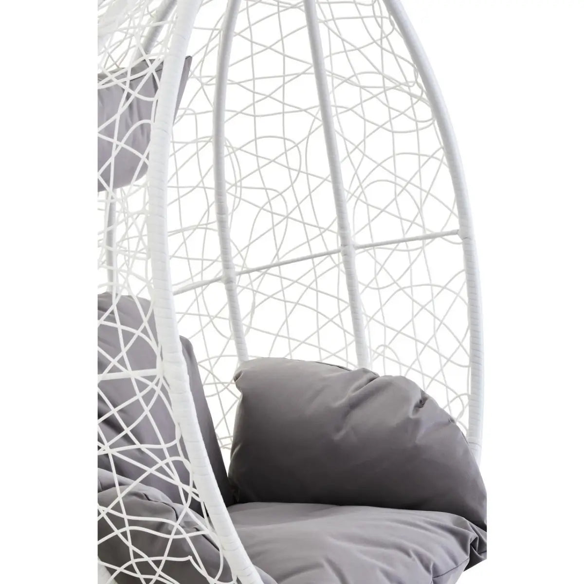 White Rattan Hanging Egg Chair - Wood Velvet