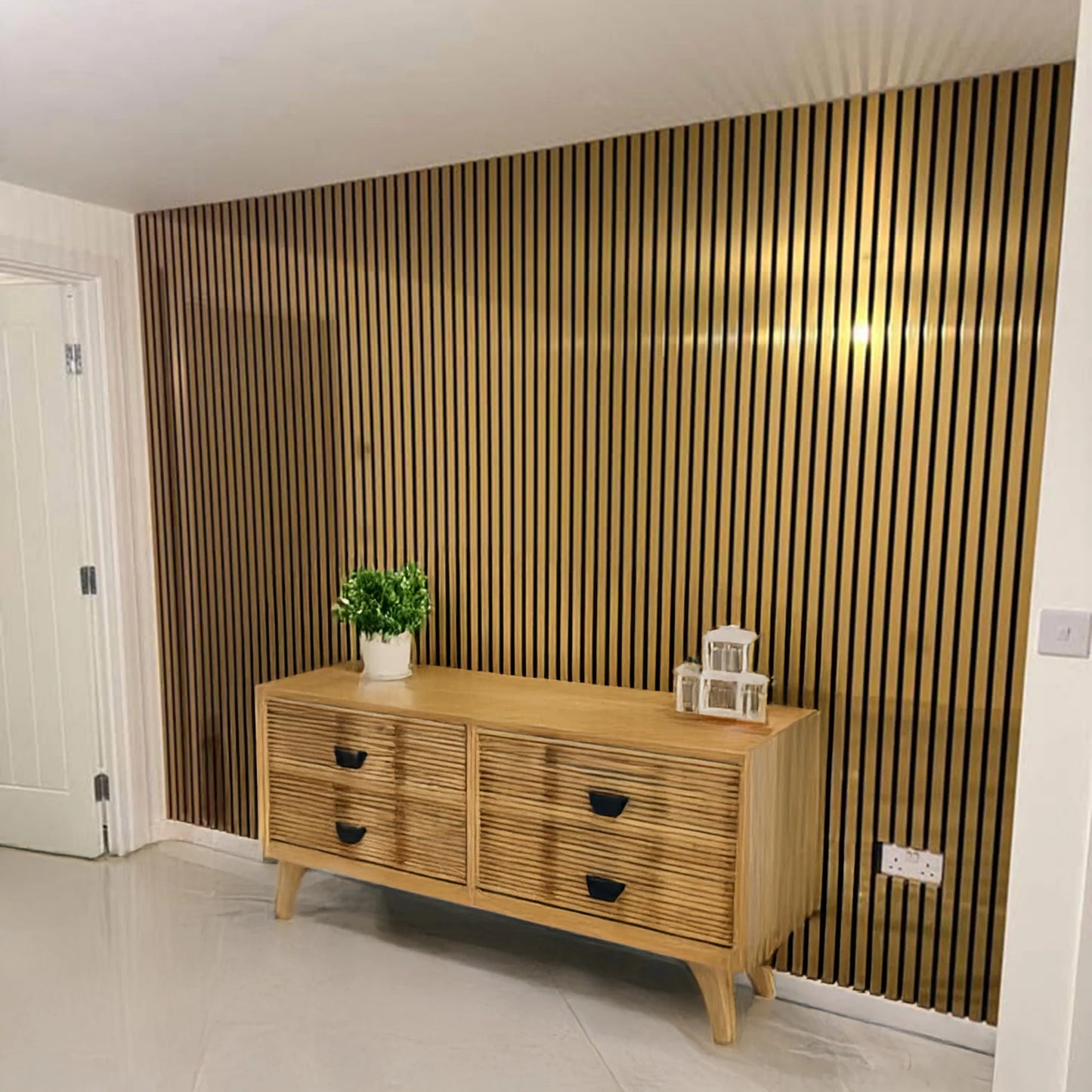 Wood Effect Slatted Wall Panels | Gold Chrome | 4 Pack - Wood Velvet