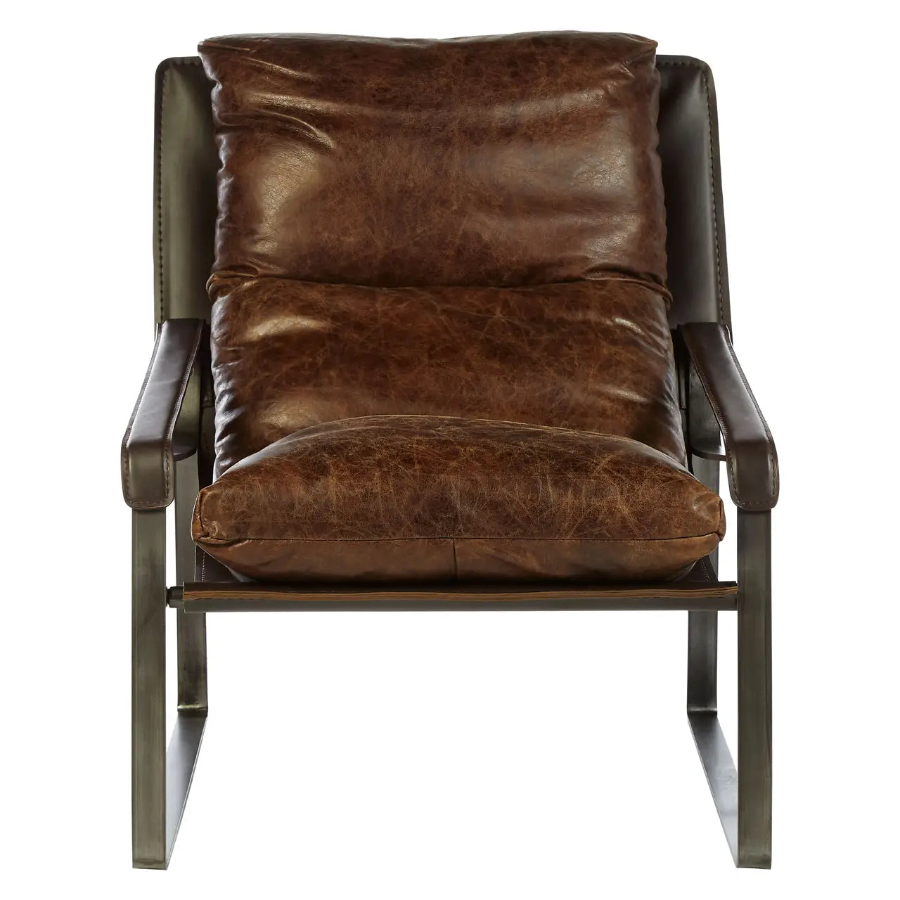 Industrial Iron Lounge Chair | Vintage Brown | Distressed Look
