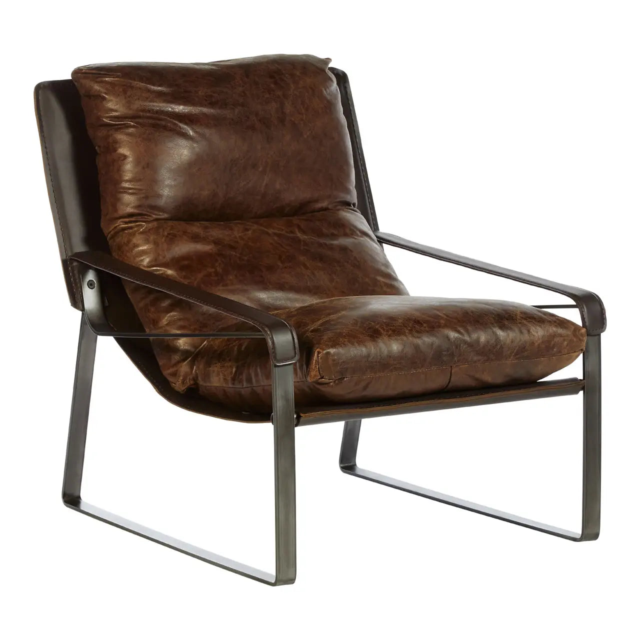 Industrial Iron Lounge Chair | Vintage Brown | Distressed Look