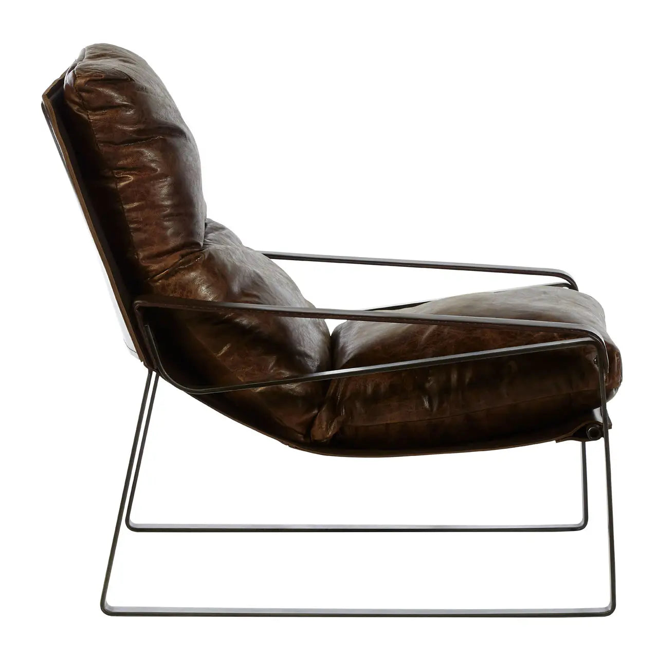 Industrial Iron Lounge Chair | Vintage Brown | Distressed Look