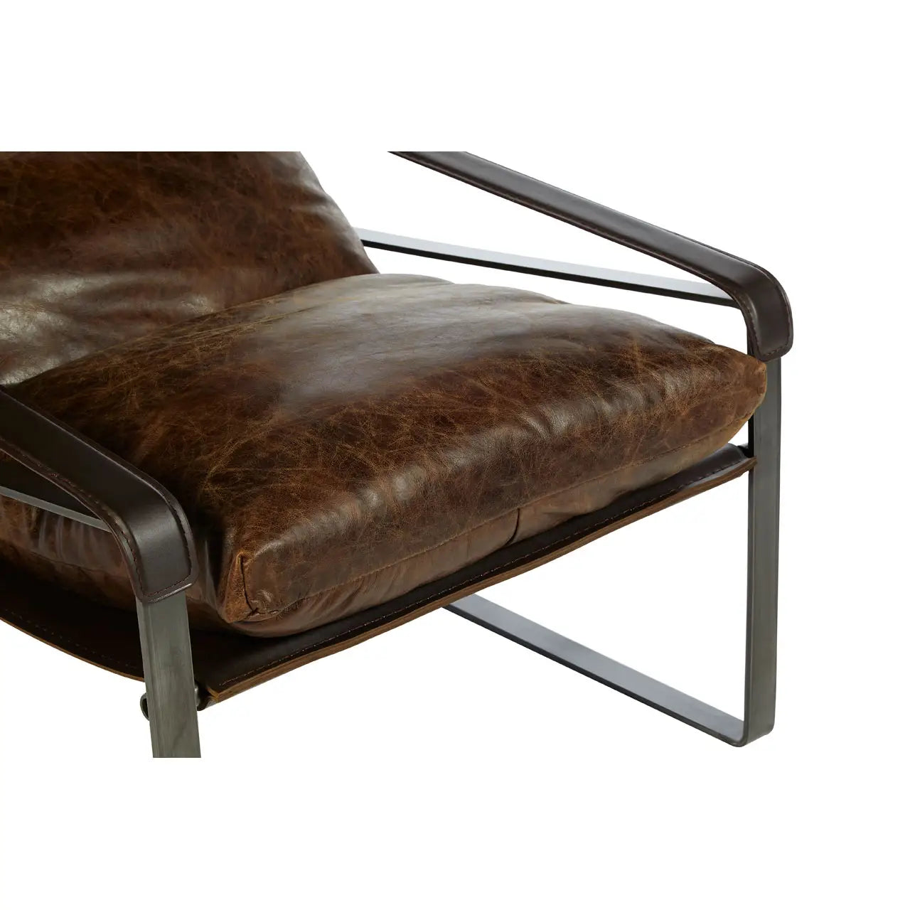 Industrial Iron Lounge Chair | Vintage Brown | Distressed Look - Wood Velvet