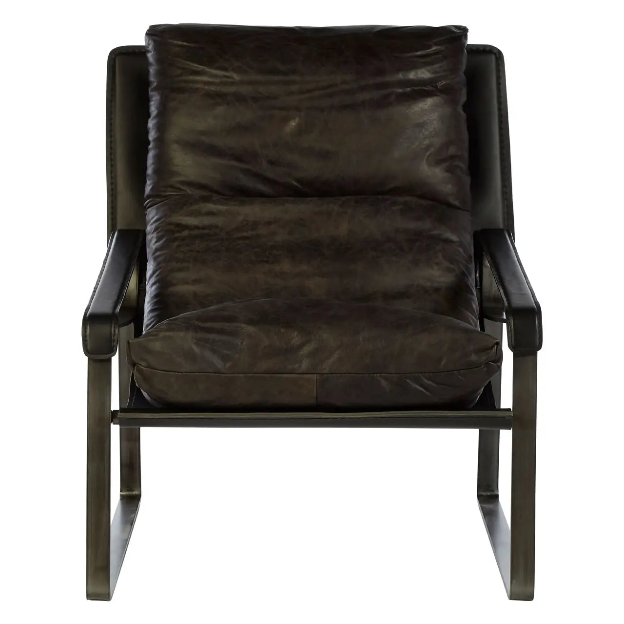 Industrial Iron Lounge Chair | Vintage Dark Brown | Distressed Look - Wood Velvet