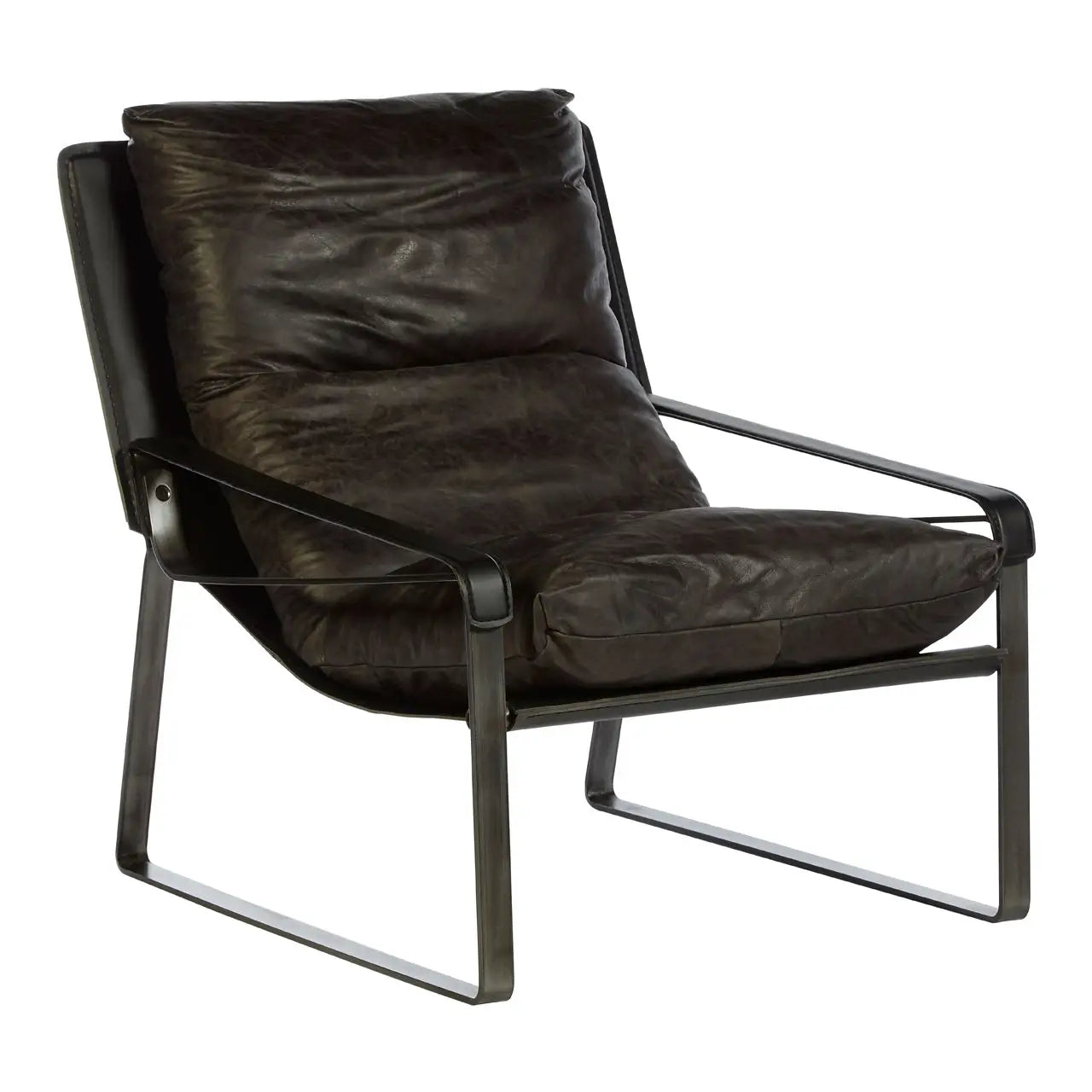 Industrial Iron Lounge Chair | Vintage Dark Brown | Distressed Look - Wood Velvet