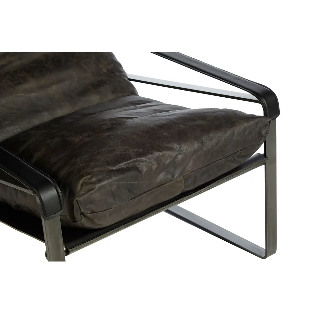 Industrial Iron Lounge Chair | Vintage Dark Brown | Distressed Look - Wood Velvet
