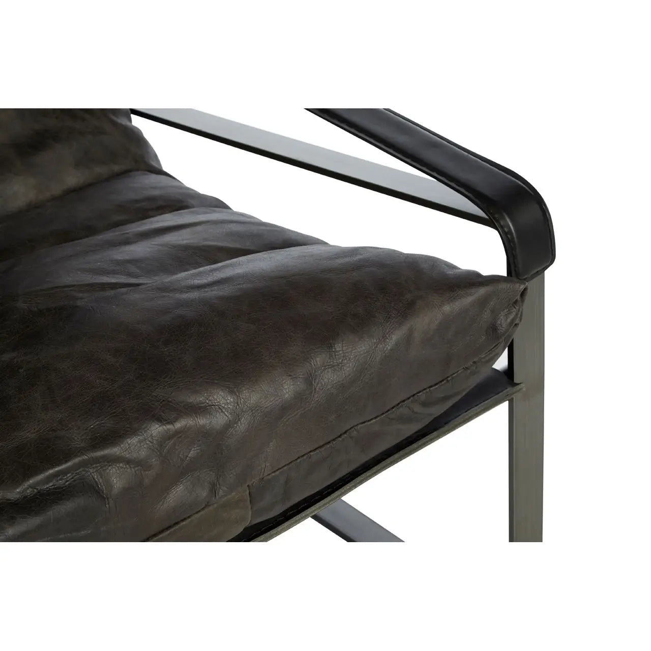 Industrial Iron Lounge Chair | Vintage Dark Brown | Distressed Look - Wood Velvet