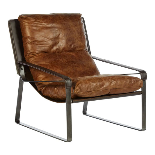 Industrial Iron Lounge Chair | Vintage Light Brown | Distressed Look - Wood Velvet