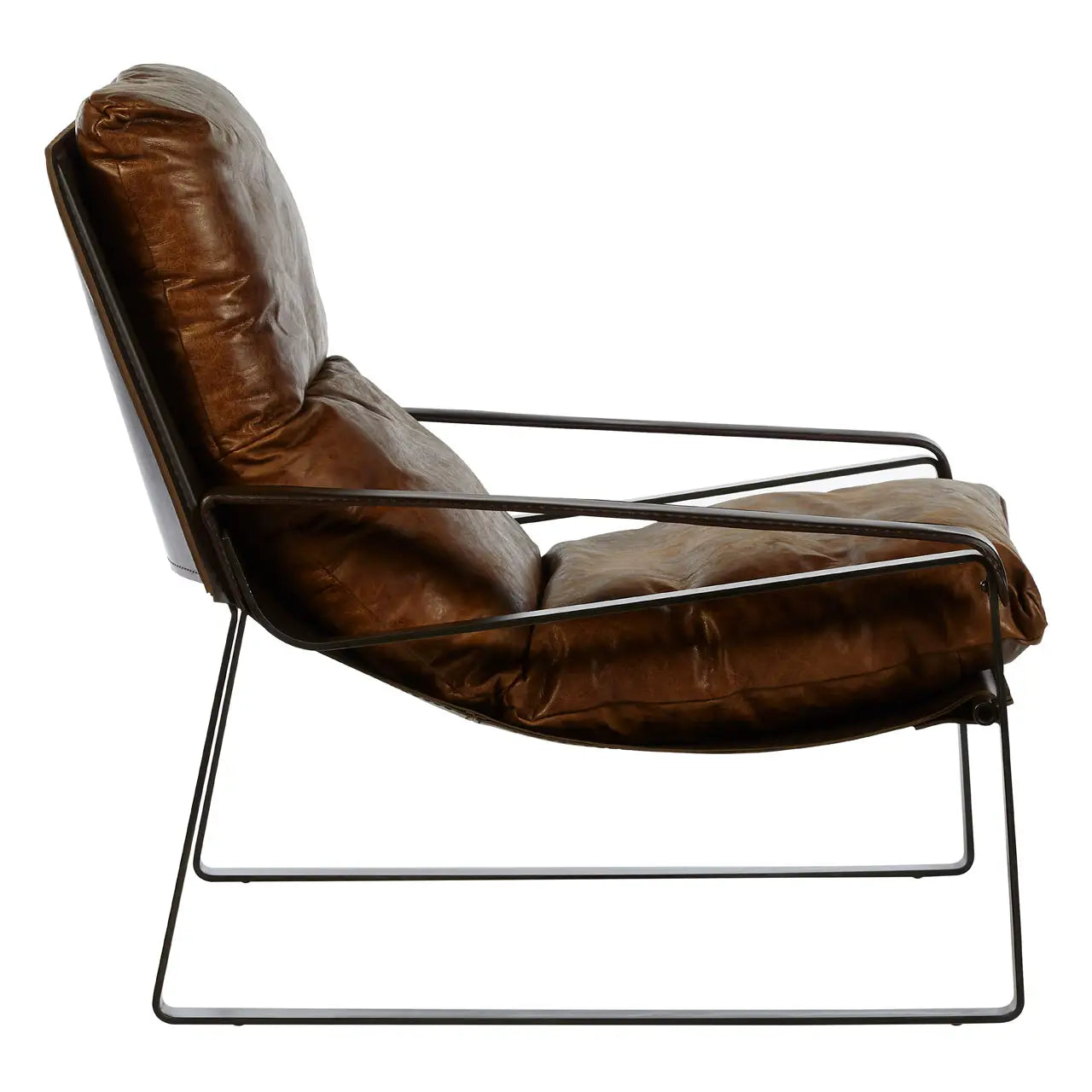 Industrial Iron Lounge Chair | Vintage Light Brown | Distressed Look - Wood Velvet