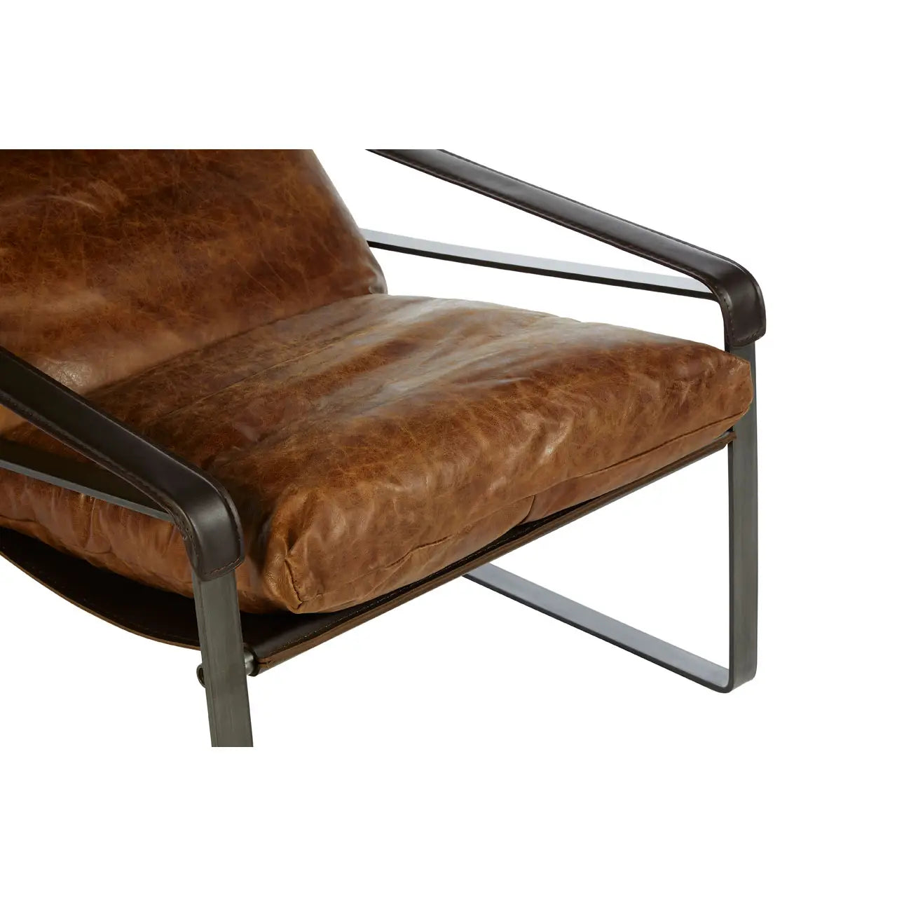 Industrial Iron Lounge Chair | Vintage Light Brown | Distressed Look - Wood Velvet