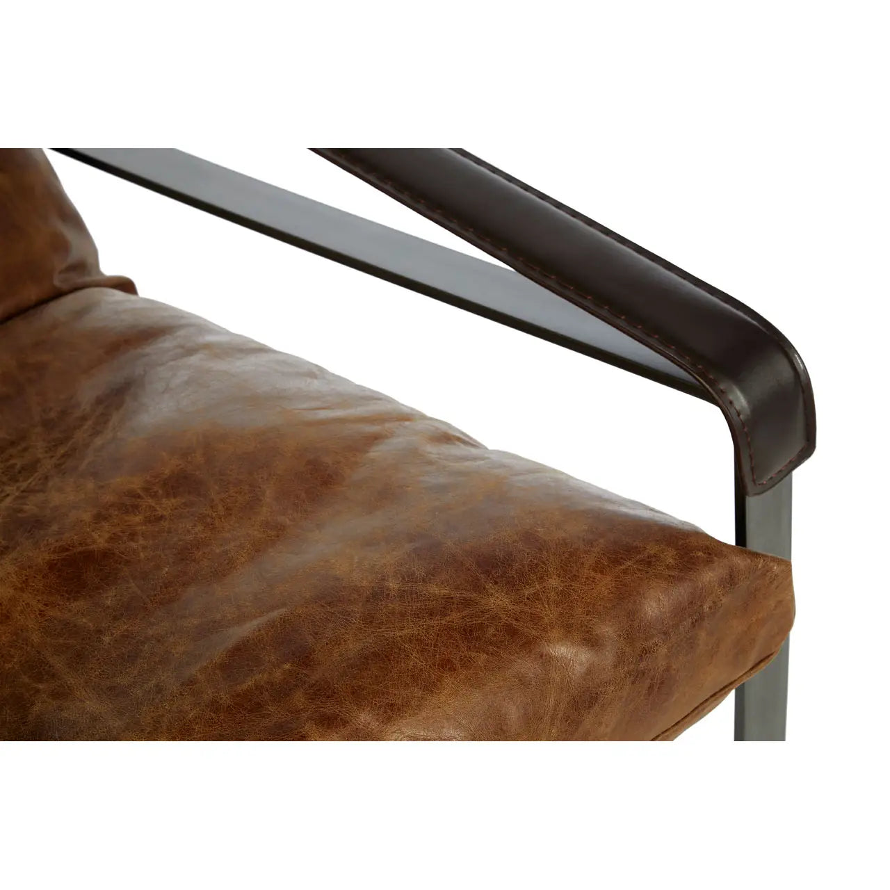 Industrial Iron Lounge Chair | Vintage Light Brown | Distressed Look - Wood Velvet