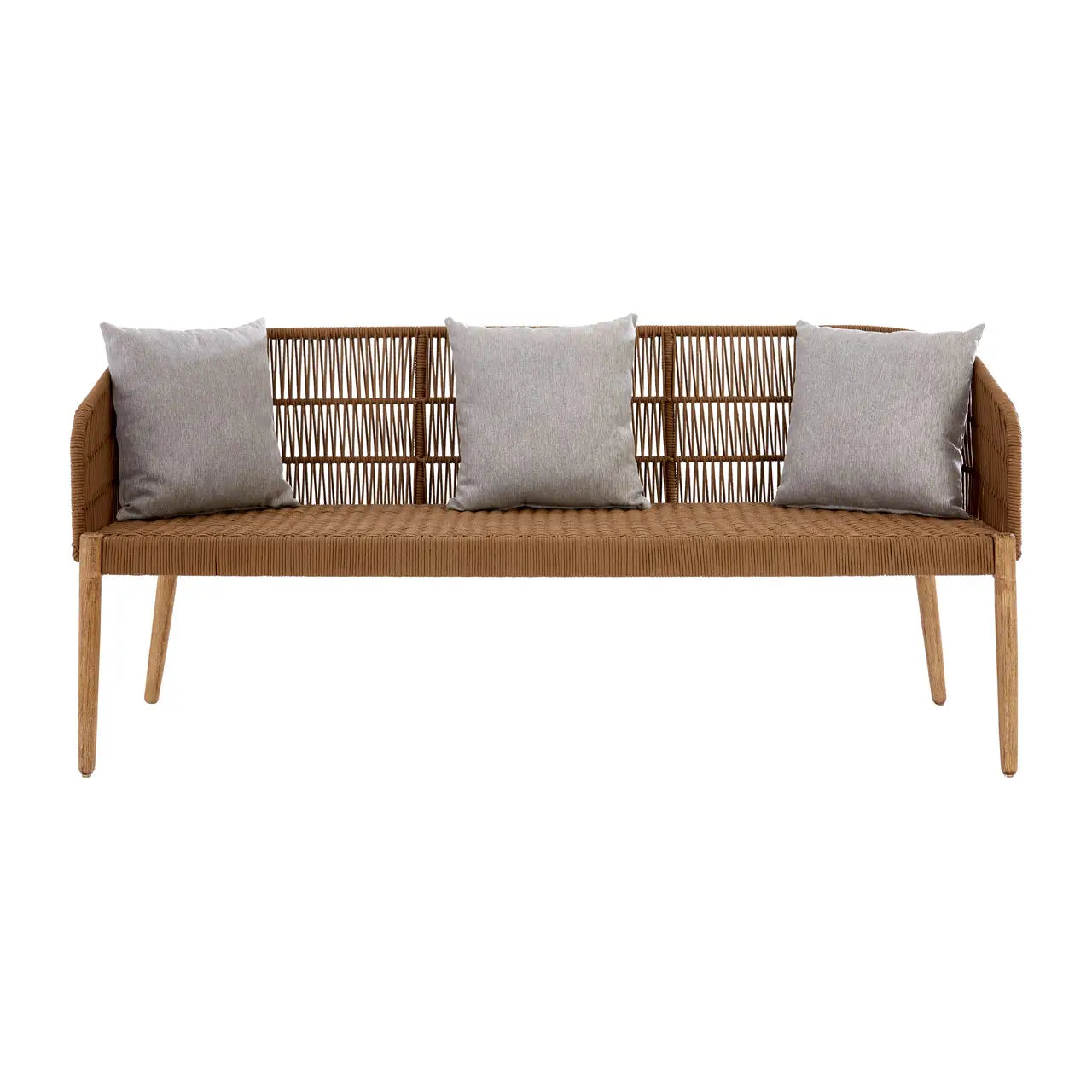 Nordic Style Hand Woven 3-Seat Sofa - Wood Velvet