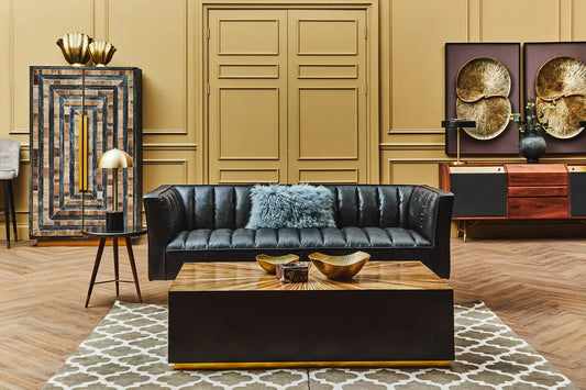 Rectangular Accent Bamboo Coffee Table | Burst Feature Design - Wood Velvet