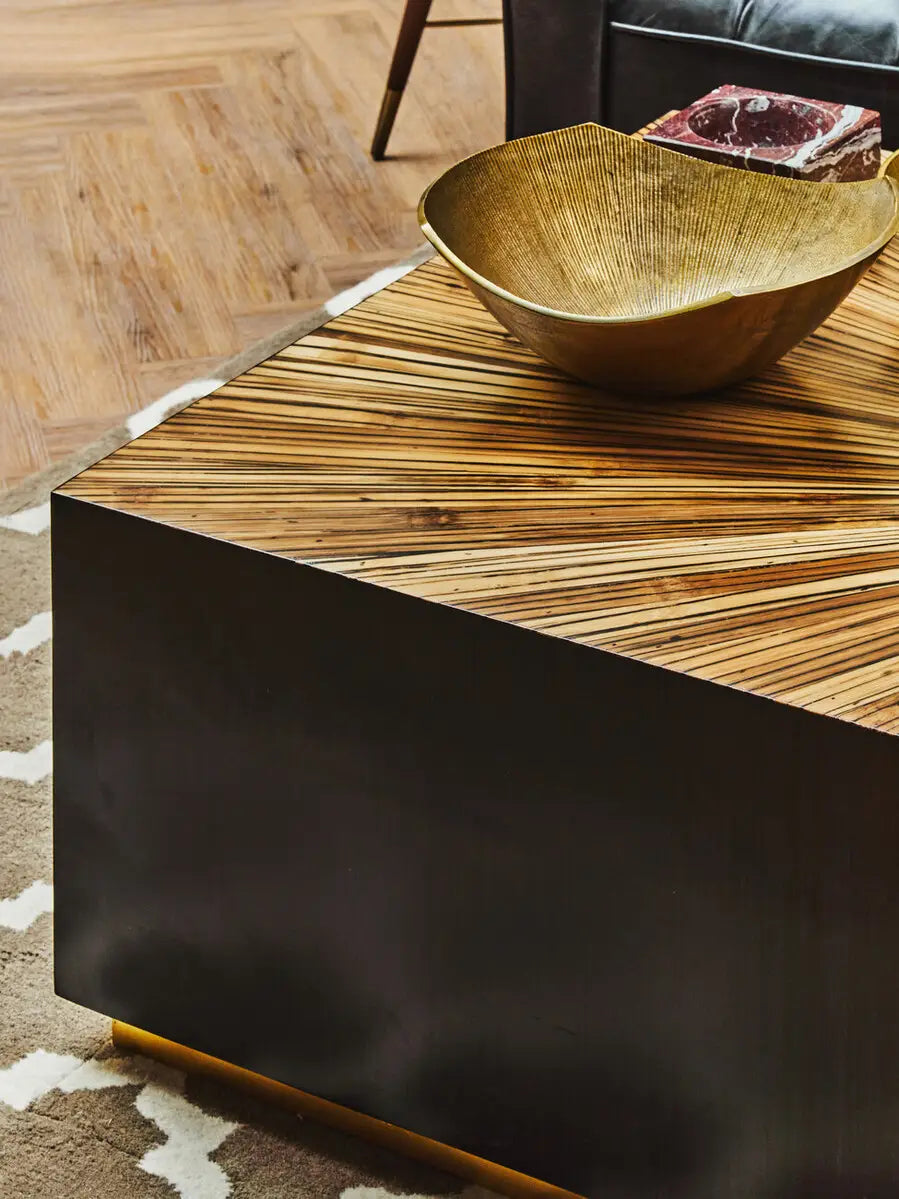 Rectangular Accent Bamboo Coffee Table | Burst Feature Design - Wood Velvet