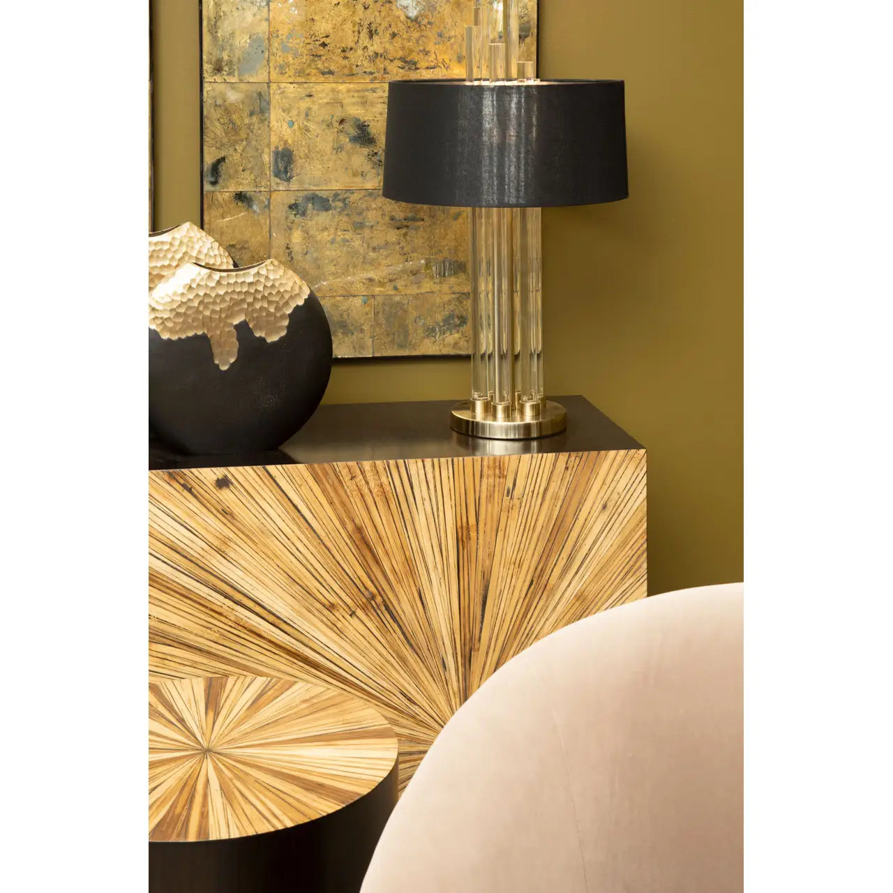 Ebony Accent Bamboo Console Table | Burst Feature Design - Wood Velvet