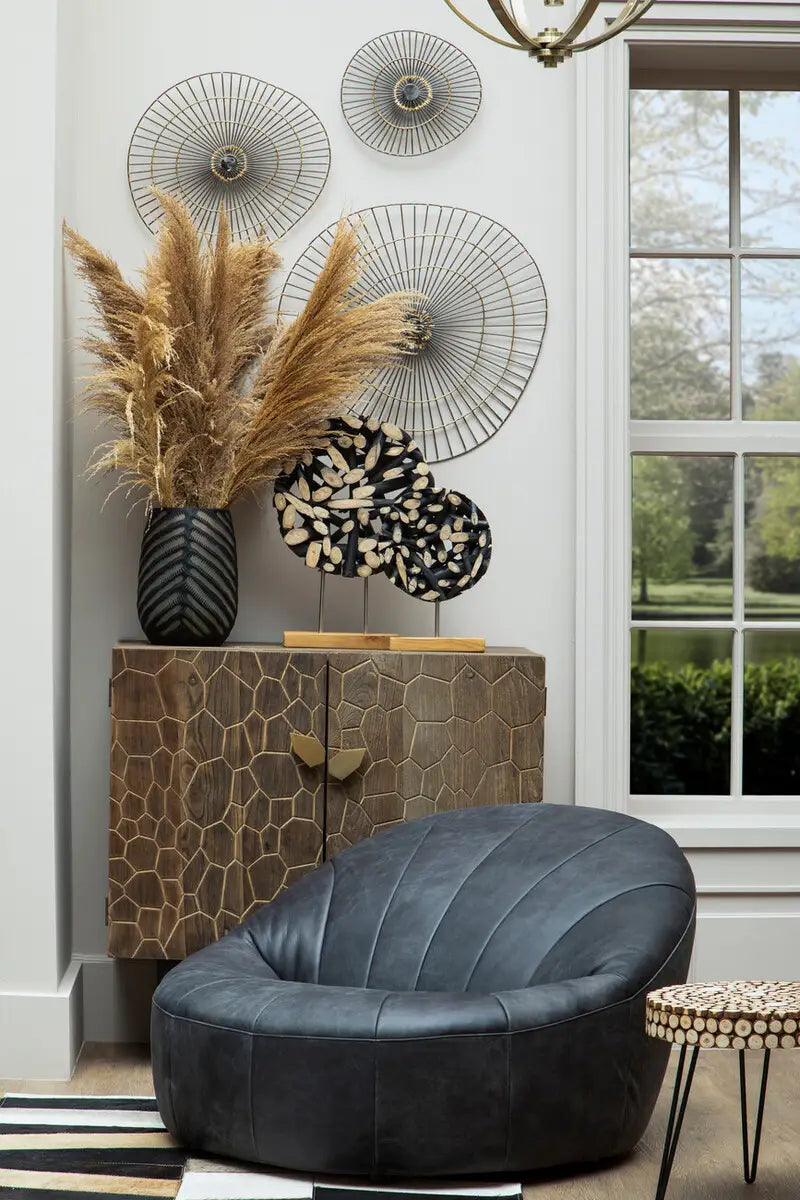 Leather Shell Accent Seat | Pleated Vintage Black - Wood Velvet