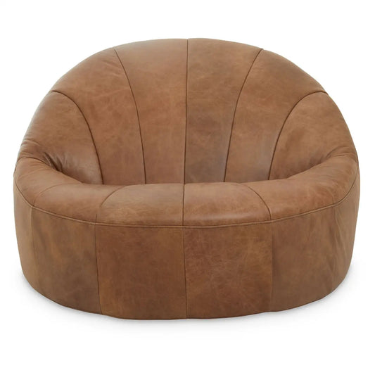 Leather Shell Accent Seat | Pleated Vintage Brown - Wood Velvet