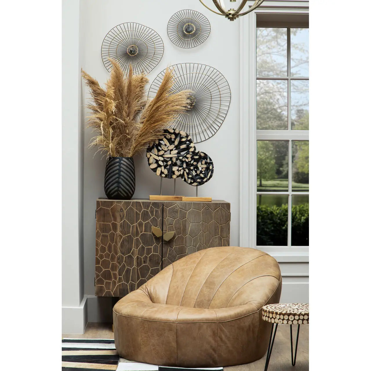 Leather Shell Accent Seat | Pleated Vintage Brown