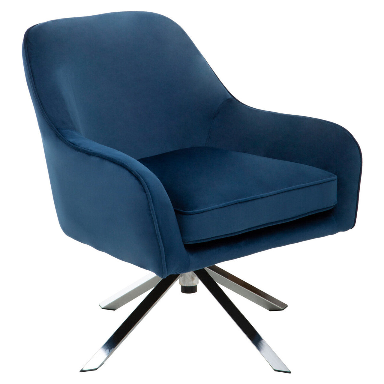 Curved Back & Flared Arm Swivel Chair In Midnight Blue Velvet | Wood Velvet - Wood Velvet