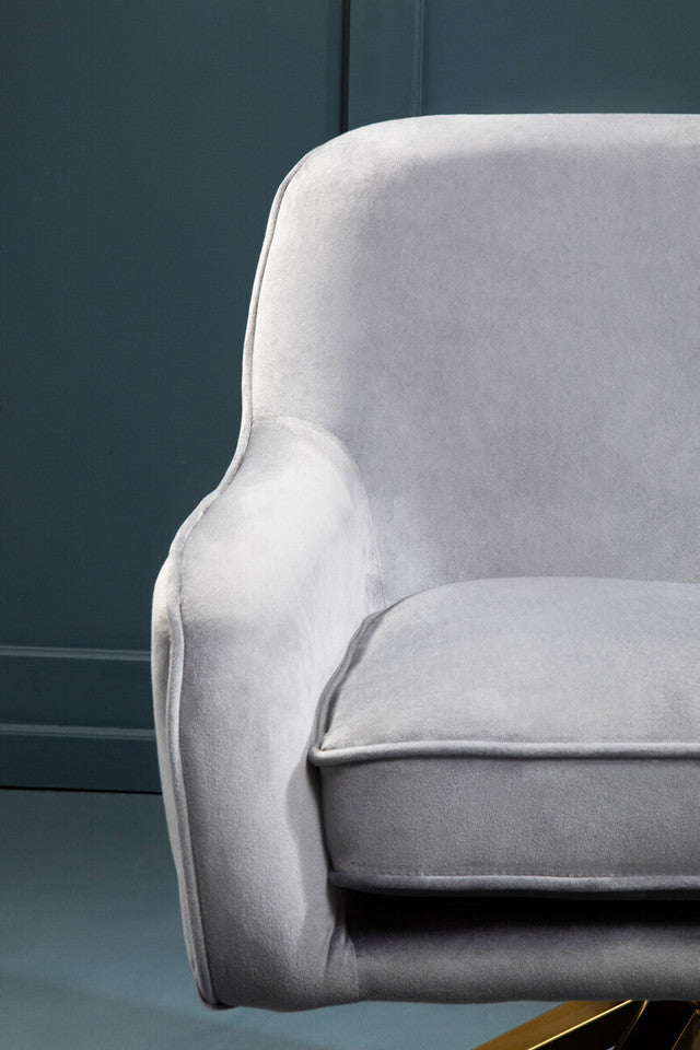 Curved Back & Flared Arm Swivel Chair In Avery Grey Velvet | Wood Velvet - Wood Velvet