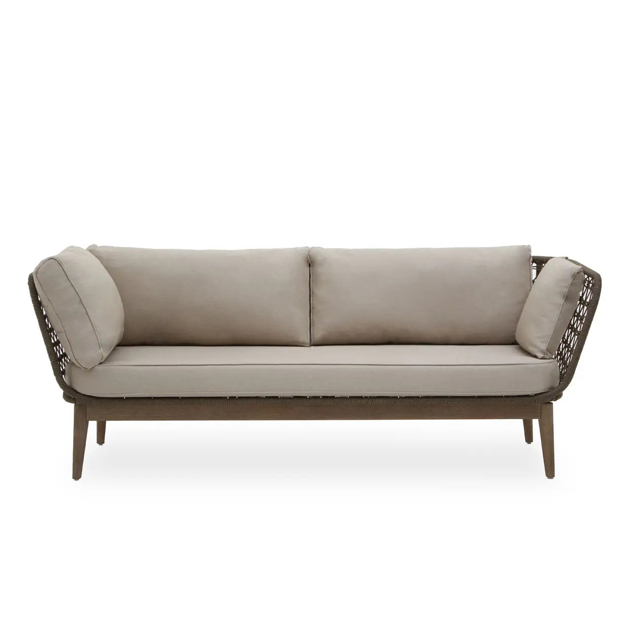 Chic Mid-Century Modern Hand Woven 3-Seat Bronze and Charcoal Sofa - Wood Velvet