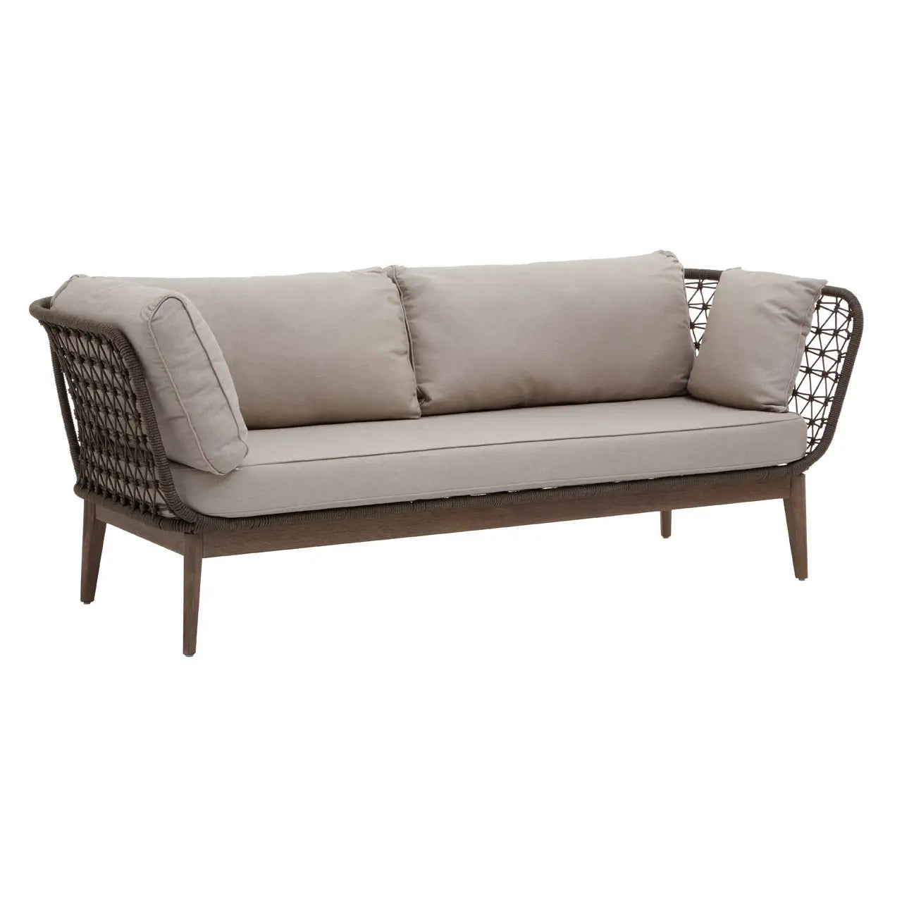 Chic Mid-Century Modern Hand Woven 3-Seat Bronze and Charcoal Sofa - Wood Velvet
