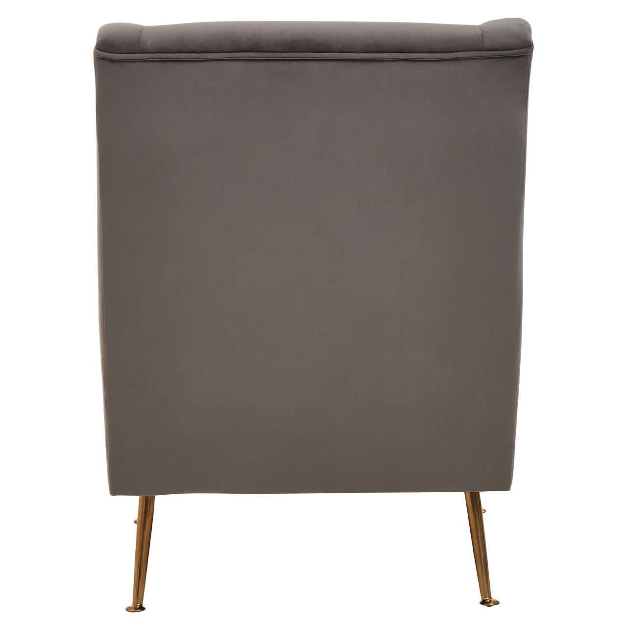 Mid-century Modern Chair In Plush Grey Velvet & Angular Gold Finish Legs | Wood Velvet - Wood Velvet