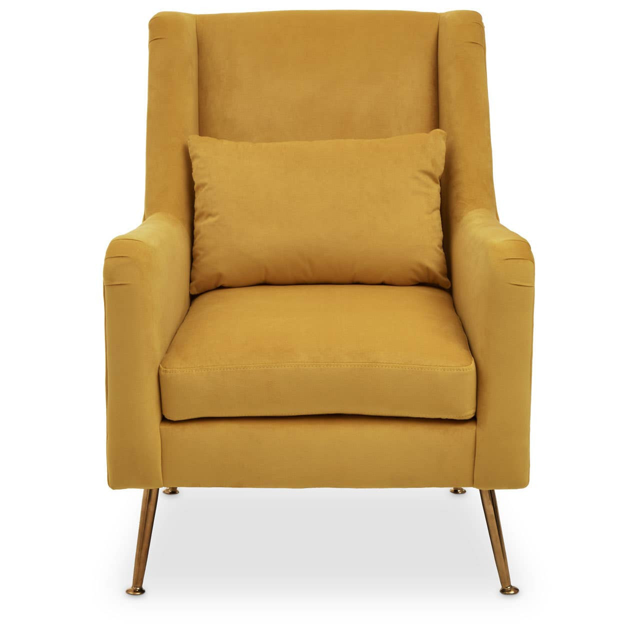 Mid-century Modern Chair In Plush Yellow Velvet & Angular Gold Finish Legs | Wood Velvet - Wood Velvet