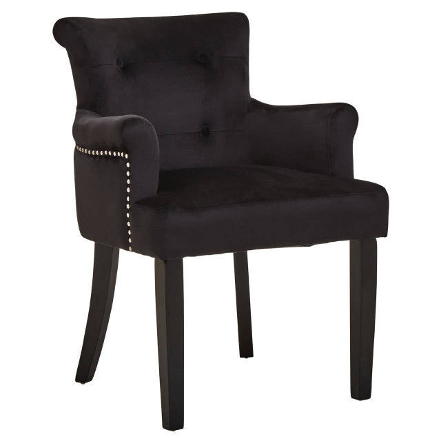 Mid-century Modern Button Back Chair In Doucet Black Velvet With Black Legs | Wood Velvet (Copy) - Wood Velvet