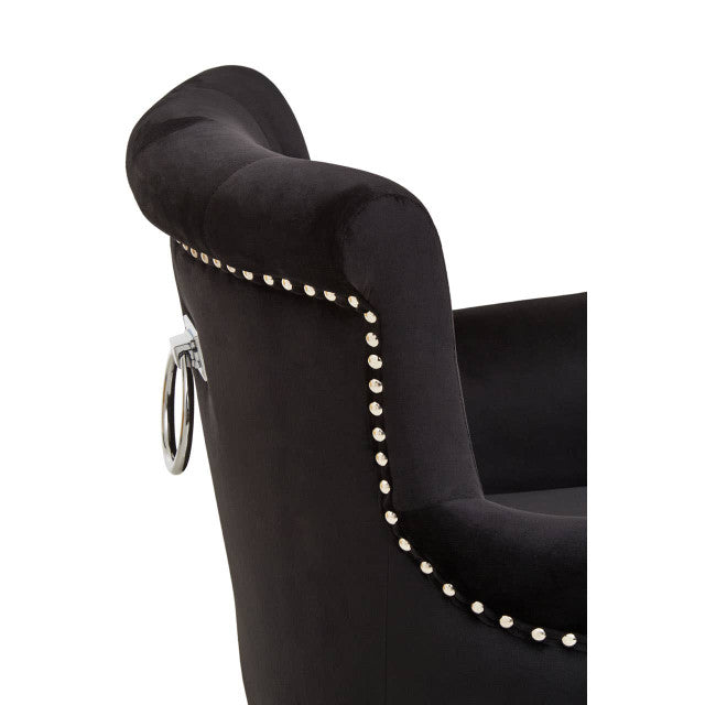 Mid-century Modern Button Back Chair In Doucet Black Velvet With Black Legs | Wood Velvet (Copy) - Wood Velvet