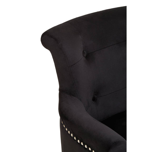Mid-century Modern Button Back Chair In Doucet Black Velvet With Black Legs | Wood Velvet (Copy) - Wood Velvet