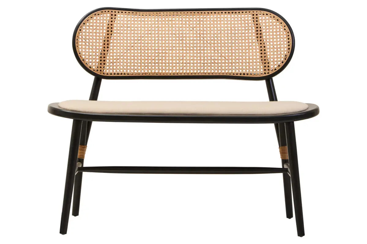 Rattan Bench In Black Elm Wood Frame | Phili Range - Wood Velvet