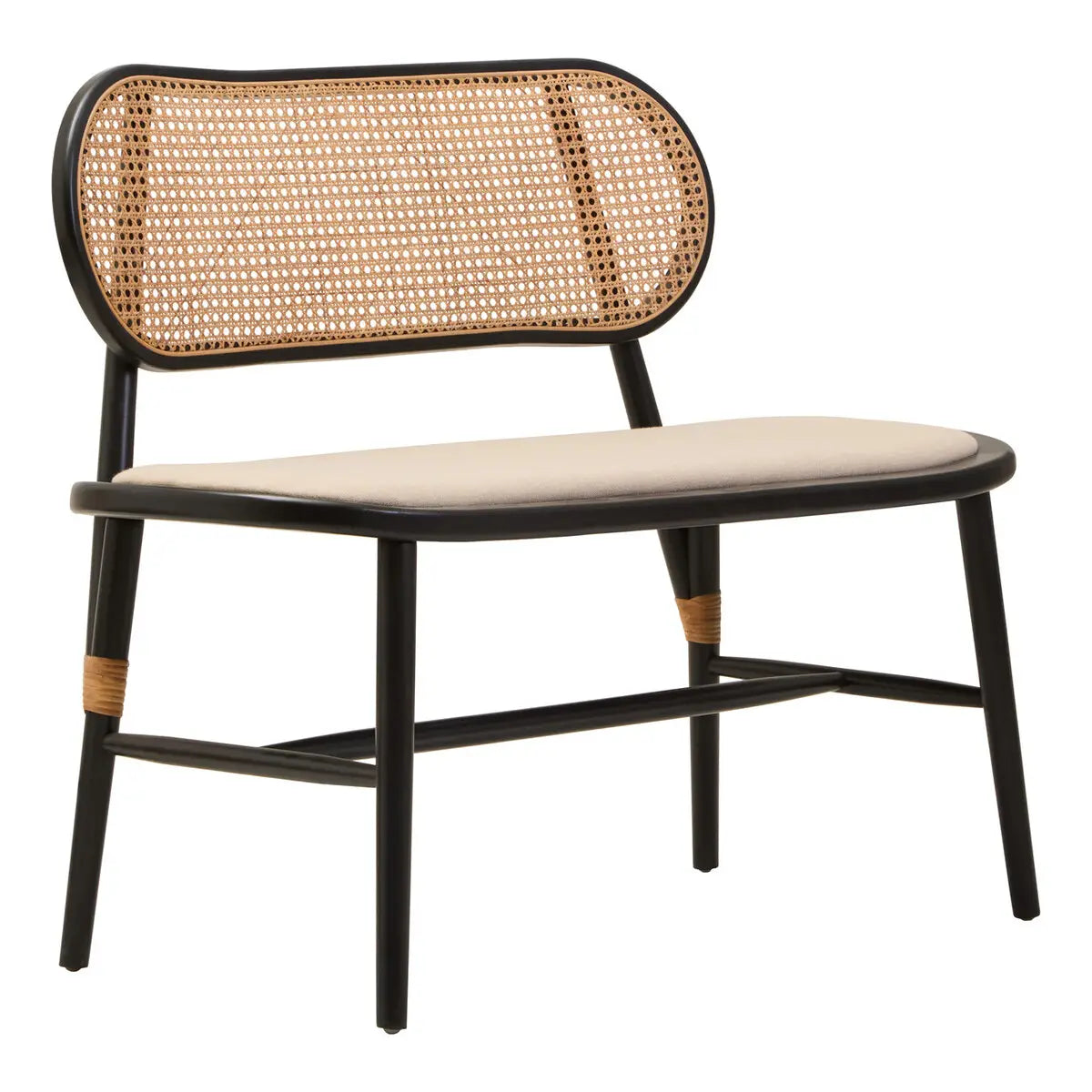 Rattan Bench In Black Elm Wood Frame | Phili Range - Wood Velvet