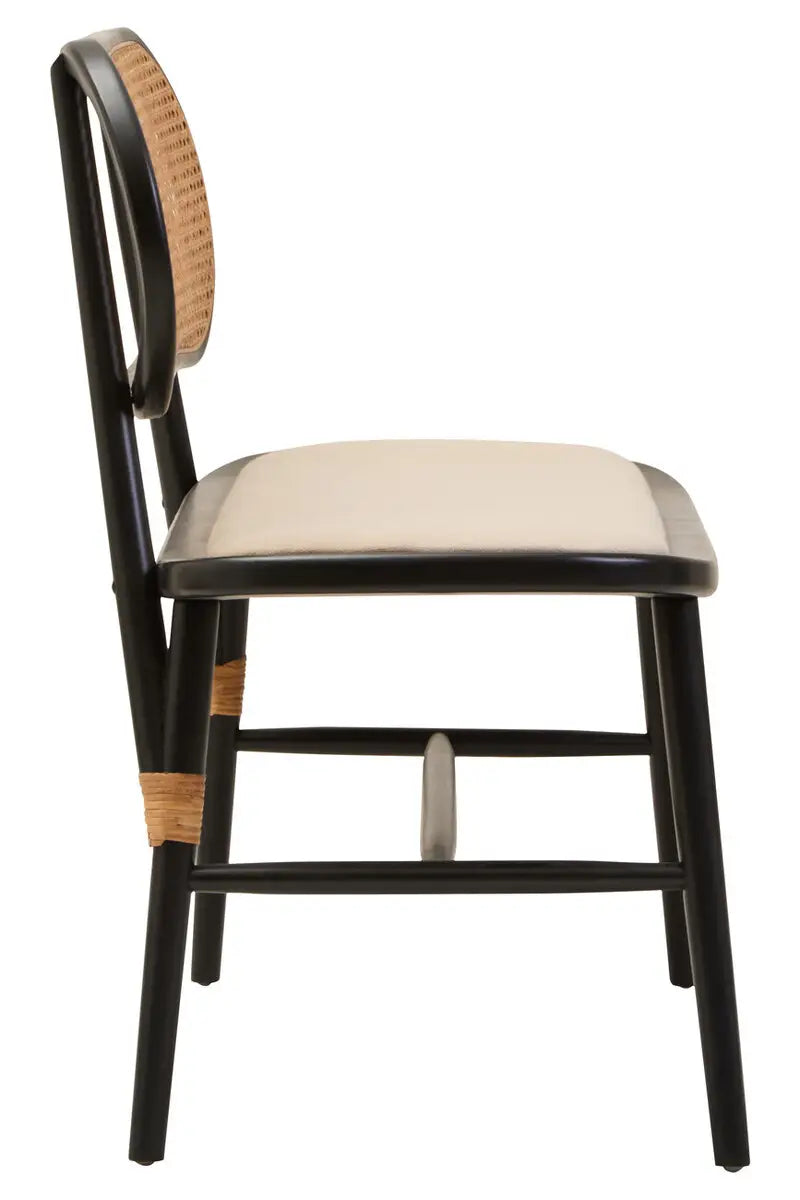 Rattan Bench In Black Elm Wood Frame | Phili Range - Wood Velvet