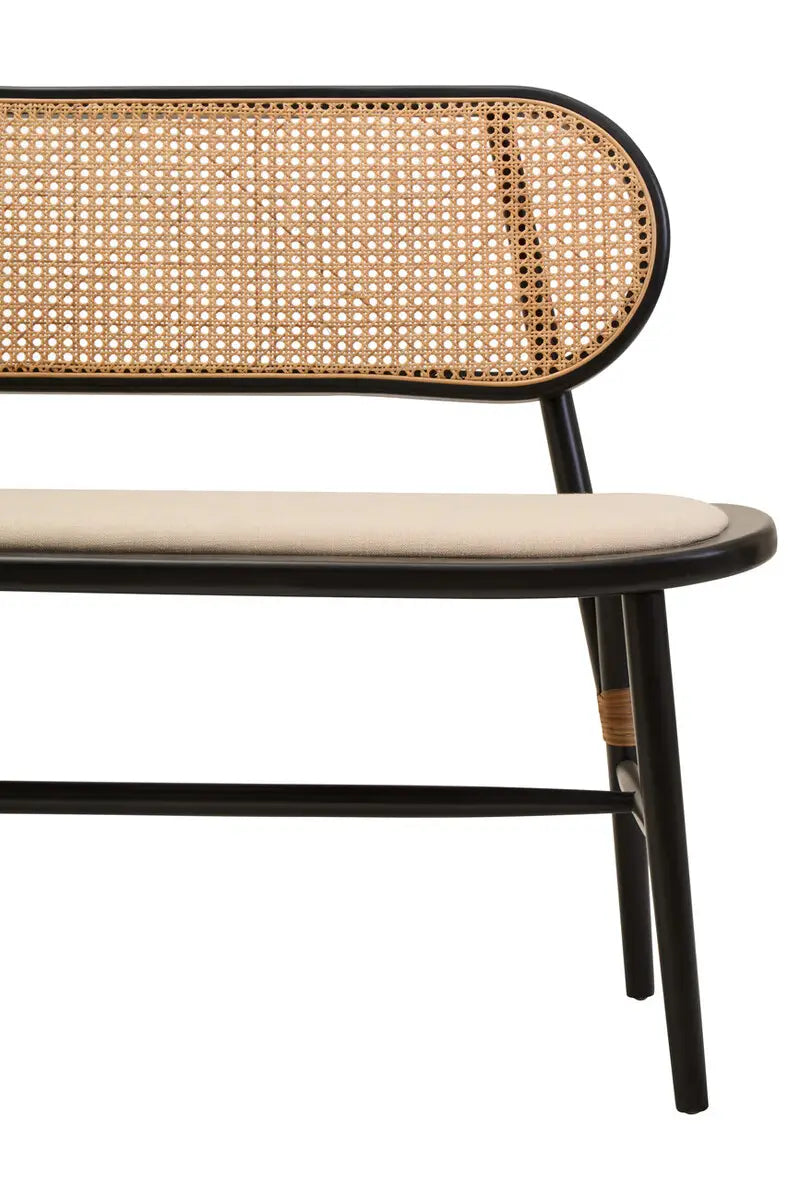 Rattan Bench In Black Elm Wood Frame | Phili Range - Wood Velvet