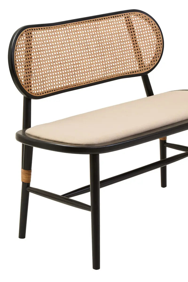 Rattan Bench In Black Elm Wood Frame | Phili Range - Wood Velvet