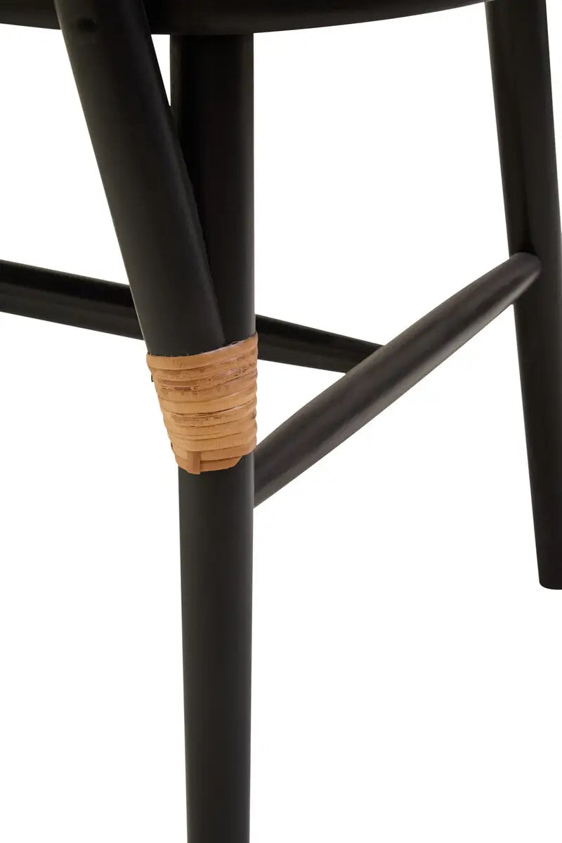 Rattan Bench In Black Elm Wood Frame | Phili Range - Wood Velvet