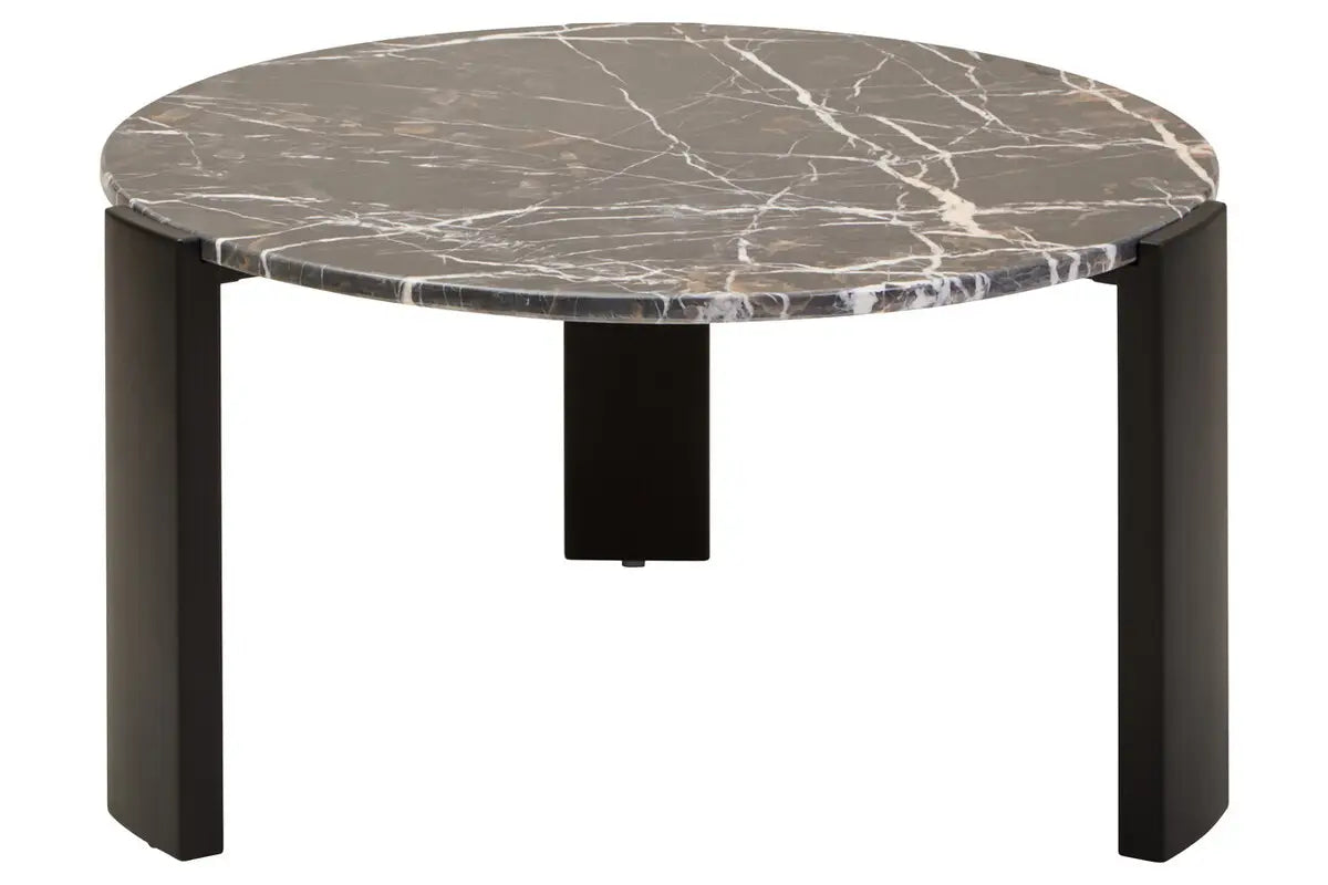 Large Round Marble Top Coffee Table In Black | Organic Veining | Acacia - Wood Velvet