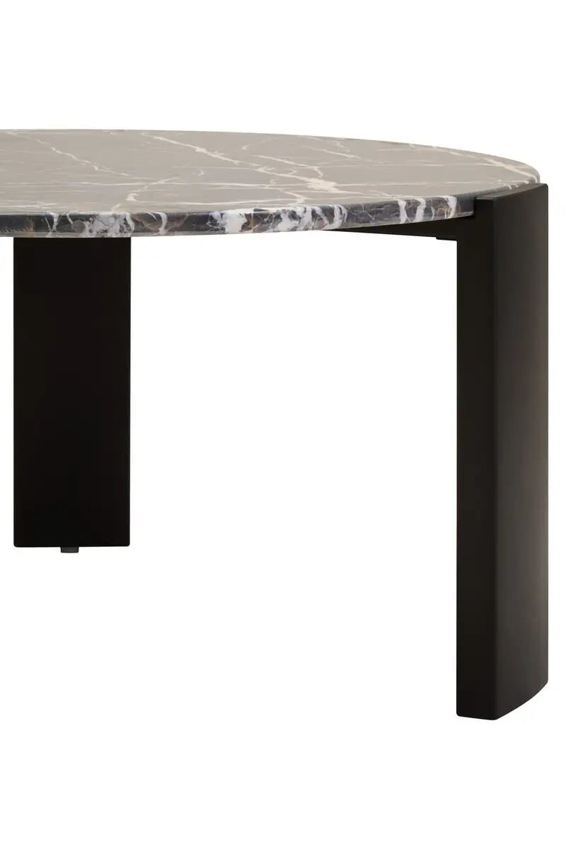 Large Round Marble Top Coffee Table In Black | Organic Veining | Acacia - Wood Velvet