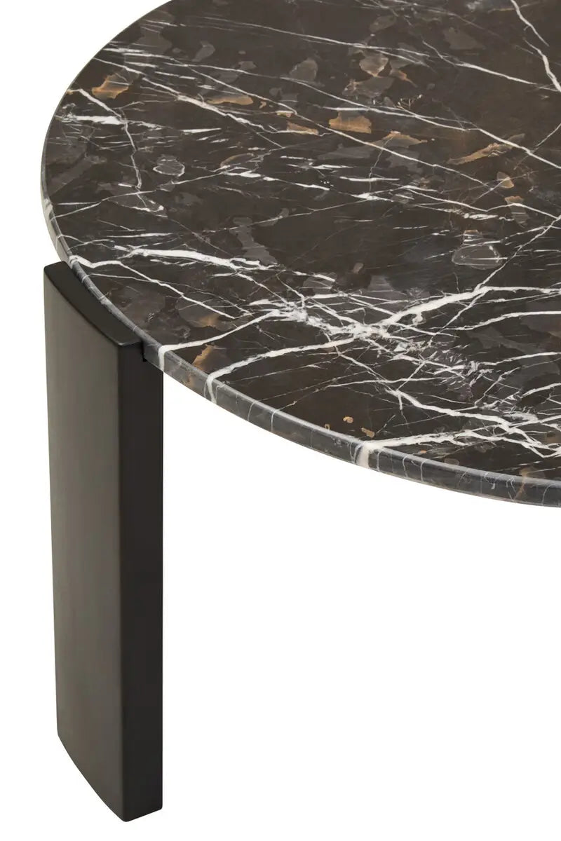 Large Round Marble Top Coffee Table In Black | Organic Veining | Acacia - Wood Velvet