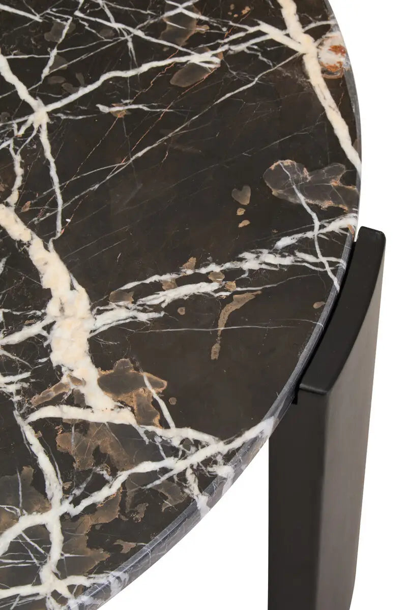 Large Round Marble Top Coffee Table In Black | Organic Veining | Acacia - Wood Velvet
