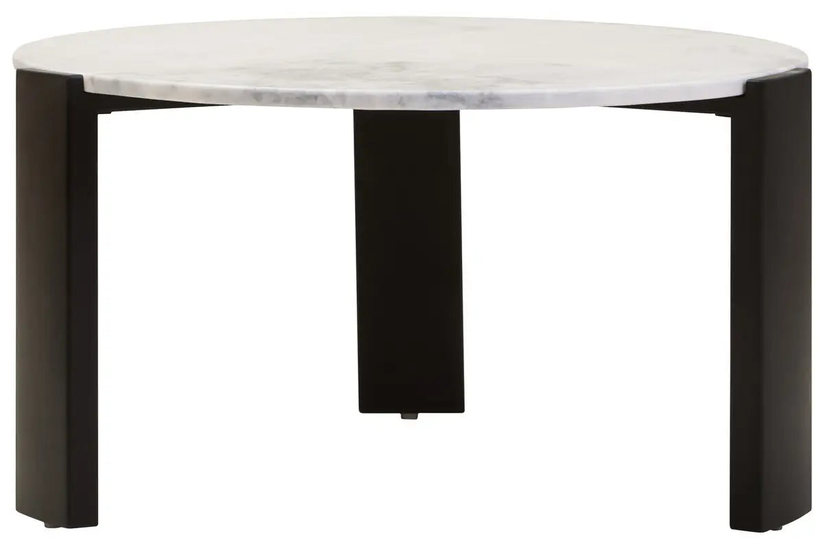 Large Round Marble Top Coffee Table In White | Organic Veining | Acacia