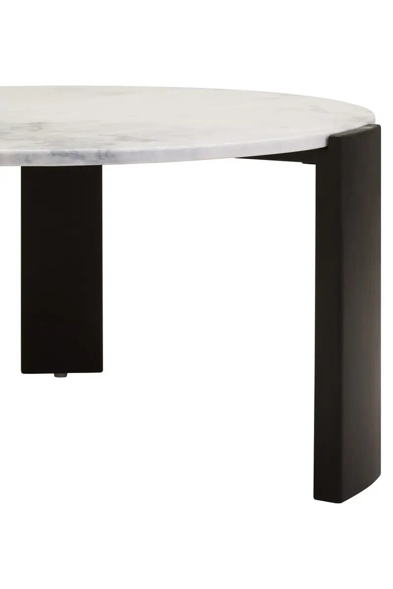 Large Round Marble Top Coffee Table In White | Organic Veining | Acacia