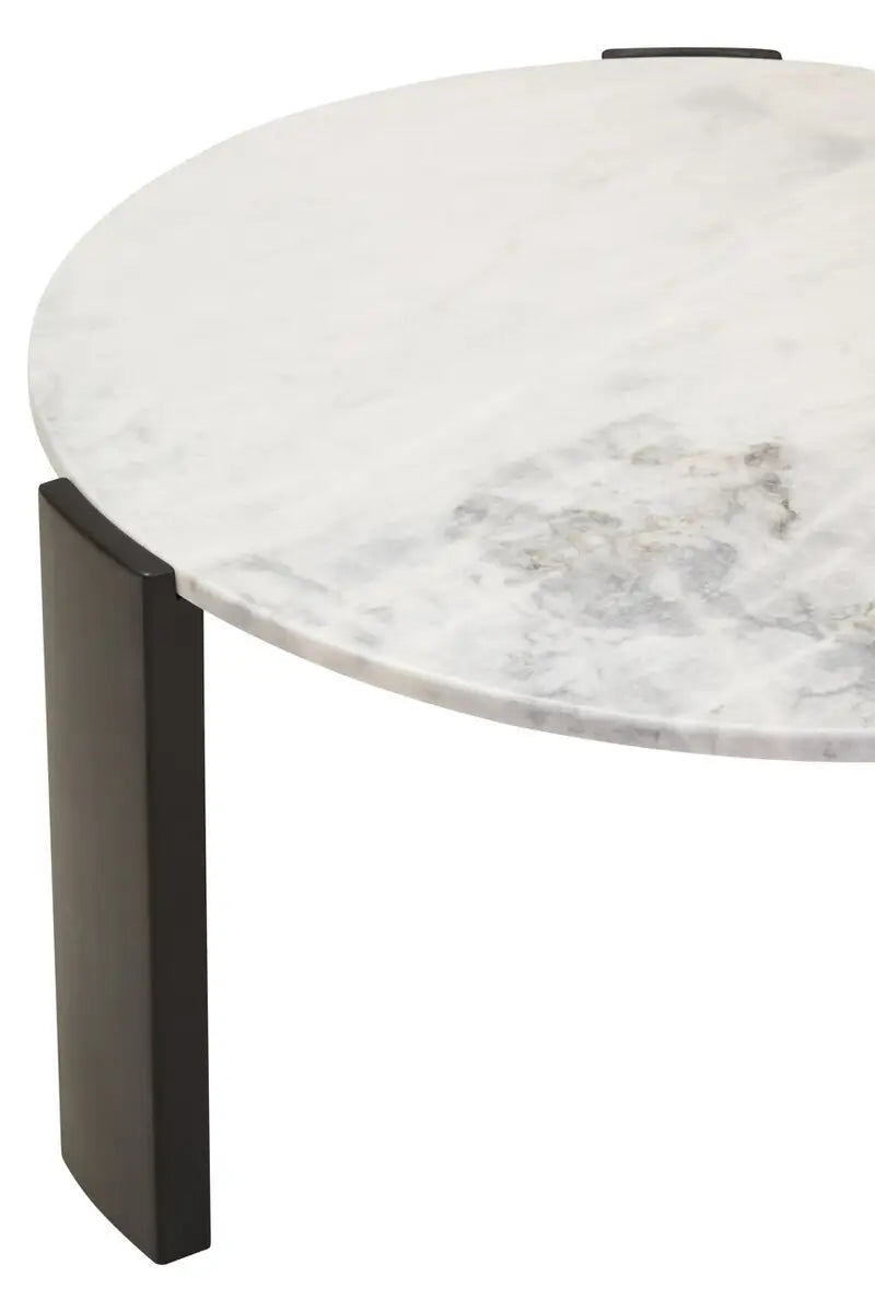 Large Round Marble Top Coffee Table In White | Organic Veining | Acacia